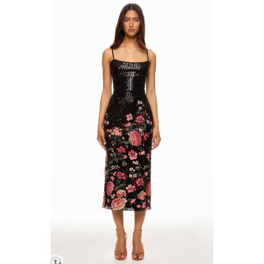 Marchesa Notte Shimmer Midi Dress Size 14